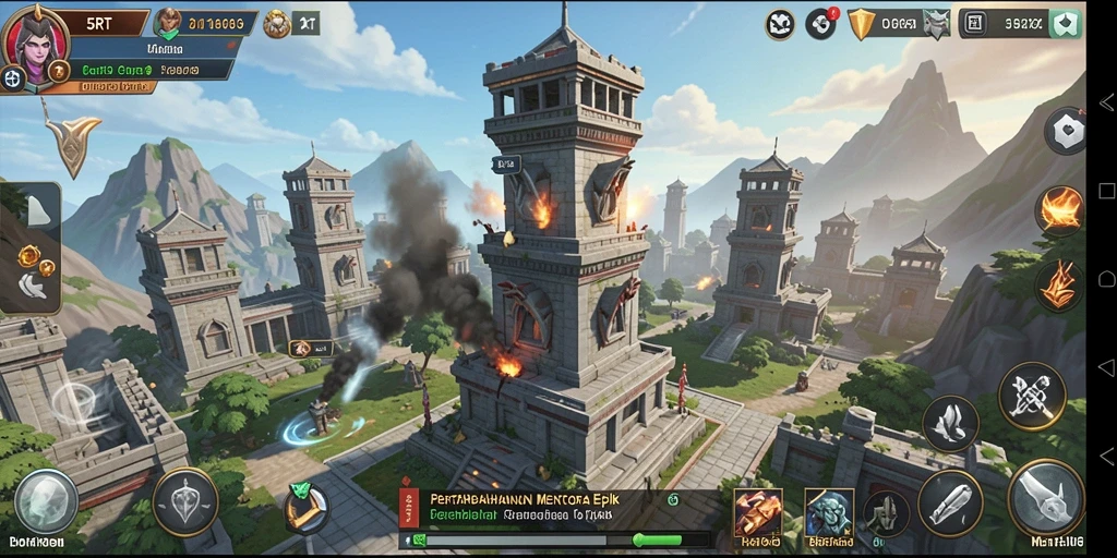 Menampilkan pertempuran menegangkan dalam gameplay 5RT Tower Defense.