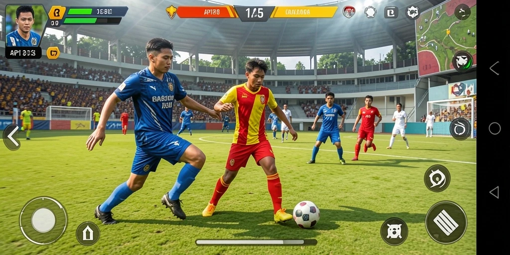 Tampilan gameplay seru dan menantang dari API33 di lapangan olahraga.