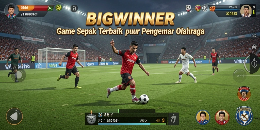 Tampilan gameplay seru dari BIGWINNER dengan tim sepak bola yang dinamis.