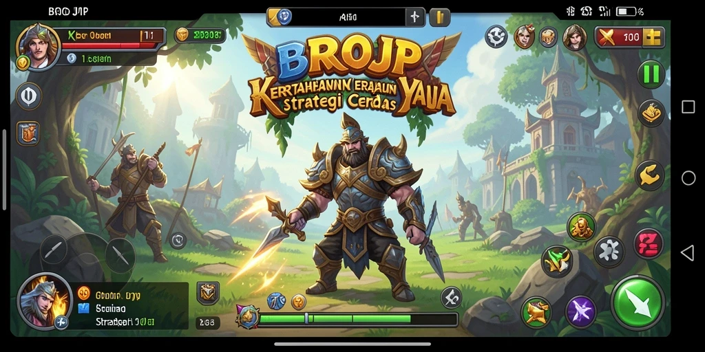 Tangkapan layar BROJP yang menunjukkan aksi pertempuran Tower Defense yang seru.