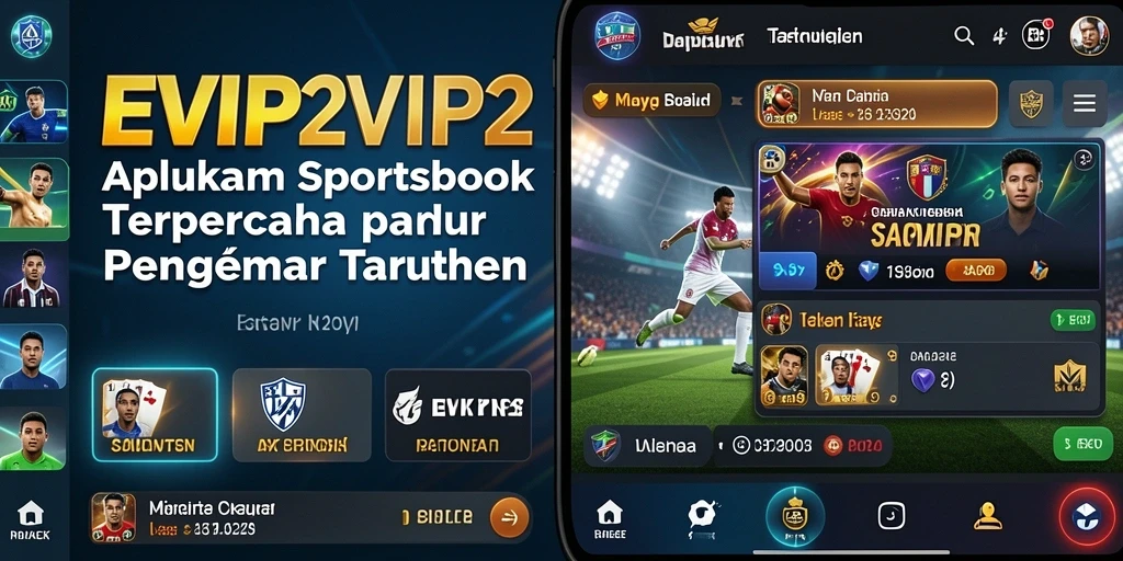 Screenshot utama EVIP2 menampilkan antarmuka aplikasi Sportsbook yang menarik.
