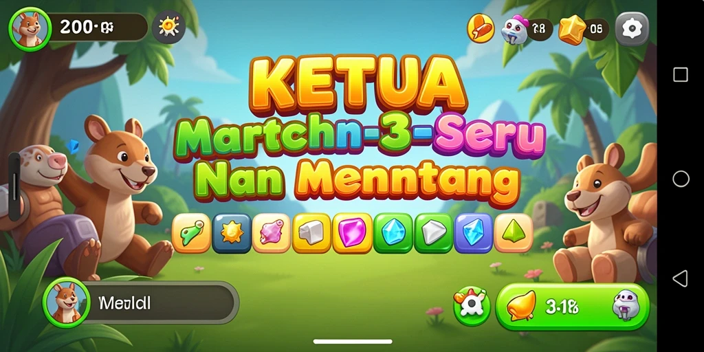Tampilan gameplay KETUA dengan elemen Match-3 yang menarik dan penuh warna.