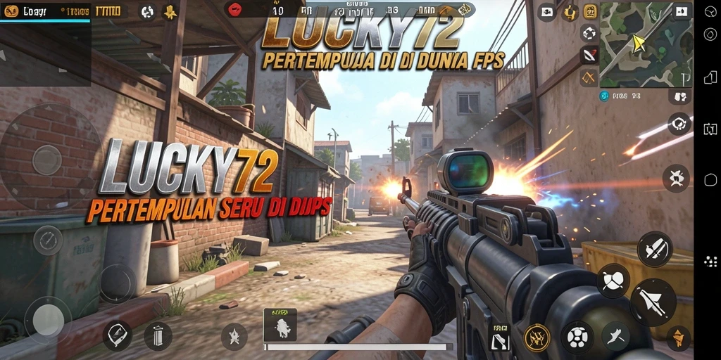Screenshot LUCKY72 menampilkan aksi pertempuran yang mendebarkan di medan perang FPS.