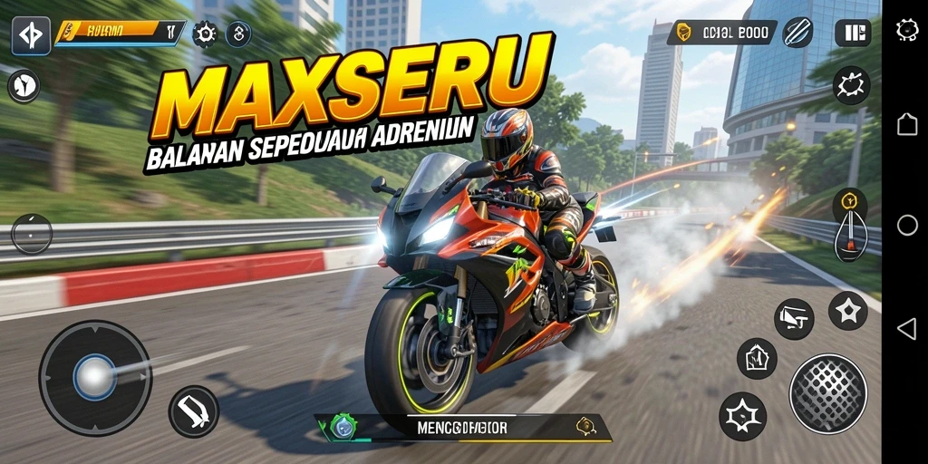 Gameplay mendebarkan dalam MAXSERU dengan balapan sepeda motor yang cepat dan intens.