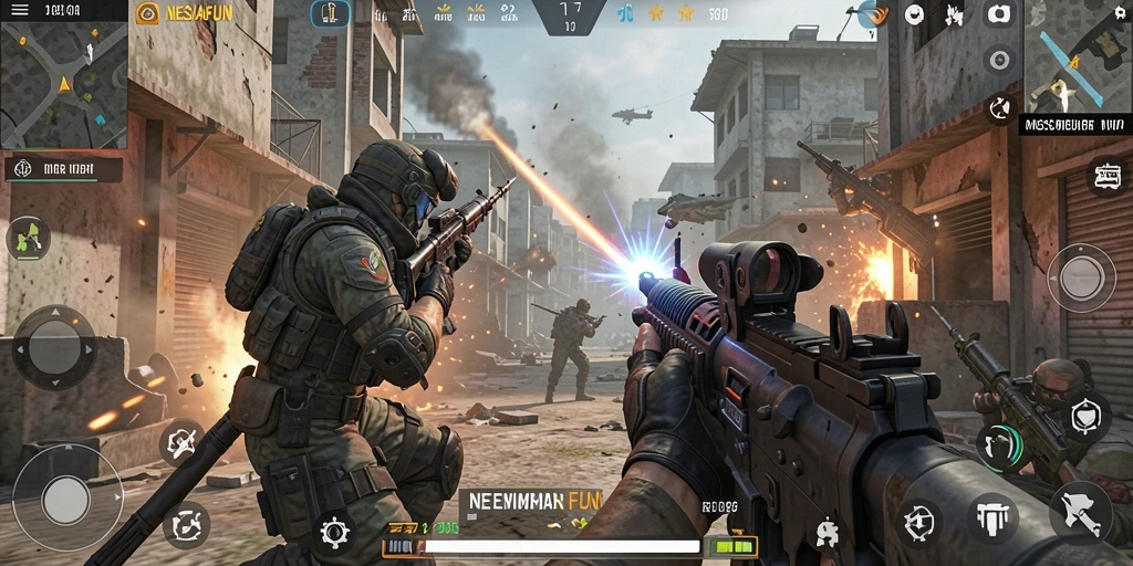 Tampilan gameplay NESIAFUN yang mendebarkan dengan aksi FPS yang seru.