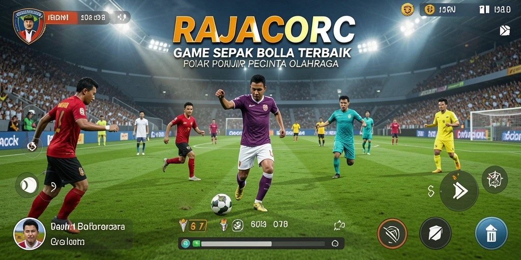 Tampilan gameplay RAJACORC yang mendebarkan dalam pertandingan sepak bola.