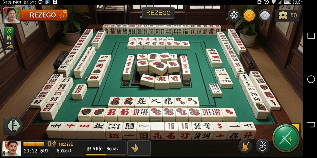 Screenshot utama REZEGO menunjukkan gameplay Mahjong yang seru dan menantang.