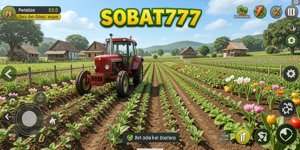 Screenshot utama SOBAT777 menampilkan gameplay pertanian yang menarik.