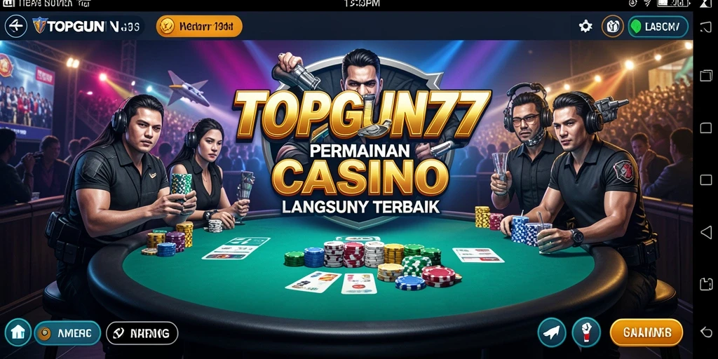 Screenshot TOPGUN77 menampilkan dealer live dan gameplay yang mendebarkan.
